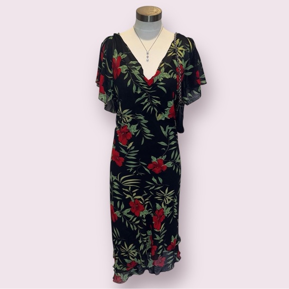 Vintage 90s 2000s Black and red floral fairy slip dress - Picture 2 of 8